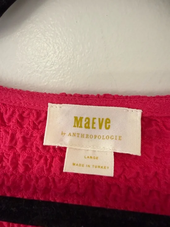 Anthropologie Maeve Balloon Sleeved Textured Smocked Stretch Top Large Hot Pink - Picture 3 of 8